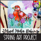 Spring Art Lesson, Robin Mixed Media Art Project Activity 