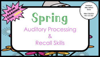 Preview of Spring Auditory Processing, WH Questions, Memory Recall Skills & BOOM (20 Cards)