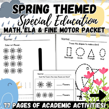 Preview of Spring Autism and DCD Special Education Math Reading and Fine Motor Packet