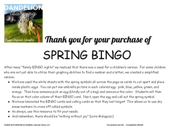 Preview of Spring BINGO Game:  Practice math, vocabulary, and colors with BINGO!f