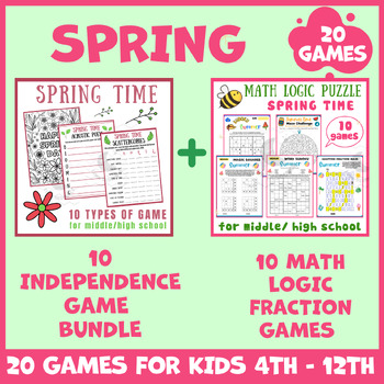 Preview of Spring BUNDLE math puzzle worksheets icebreaker game brain breaks low no prep