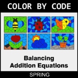Spring: Balancing Addition Equations - Coloring Worksheets
