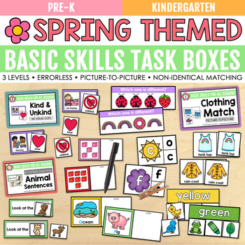 Preview of Spring Basic Skills Task Boxes (pre-k & special education) Errorless Included!