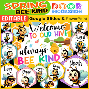 Preview of Spring Bee Classroom Door Decorations or BEE KIND Bulletin Board & Bee Name Tags