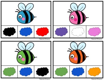 Preview of Spring- Bee- Color Match, Spelling and Writing Clip Cards