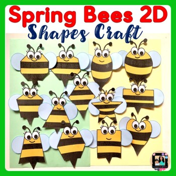 Preview of Spring Bees 2D Shapes Craft | April Craft | Spring Season Crafts 