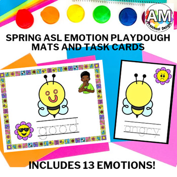 Preview of Spring Bees ASL Emotion PlayDough Mats and Task Cards preschool SEL and feelings