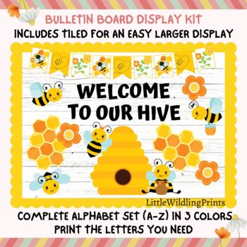 Preview of Spring Bees Welcome To Our Hive Bulletin Board Any Words Door Kit April May June