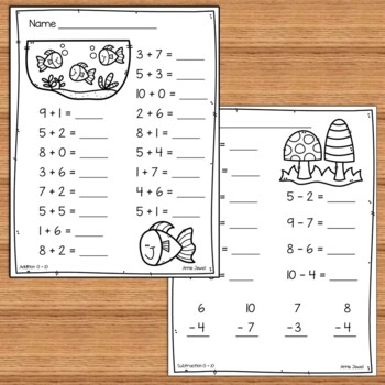 Spring Beginning Addition and Subtraction Worksheets Kindergarten & 1st