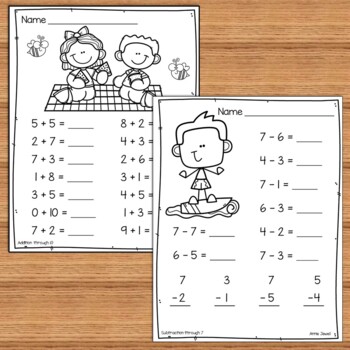 Summer Beginning Addition and Subtraction Worksheets Kindergarten & 1st