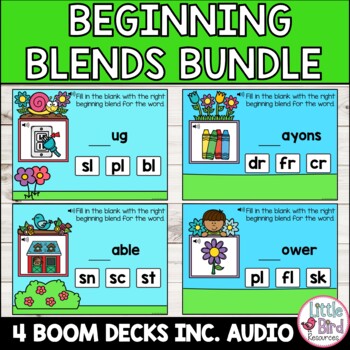 Spring Beginning Consonant Blends Boom Card Bundle by Little Bird Resources