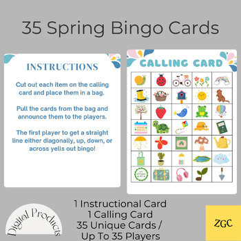 Preview of Spring Bingo Activity Cards, Spring Bingo Game, 35 Game Cards