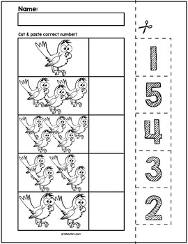 Spring Birds Cut & Match Worksheets | Numbers 1-5 by preKautism | TpT