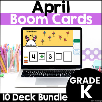 Preview of Spring Boom Cards Math and Phonics Centers for Kindergarten CVC and Sight Words