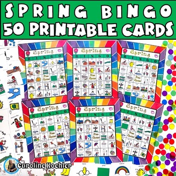 Preview of Spring BINGO 50 Individual Boards and Calling Cards Spring Break Activities Set