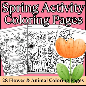 Preview of Spring Break Coloring Pages: Doodle Animals and Flowers Coloring Themes