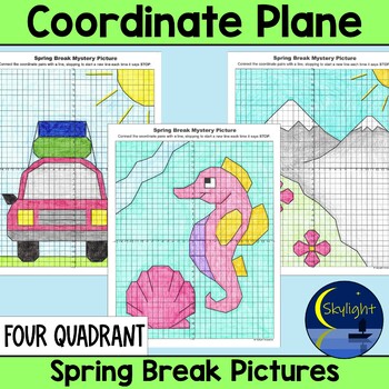 Preview of Spring Break Coordinate Plane Math Mystery Graphing Pictures in Four Quadrants