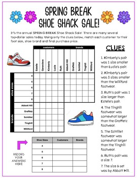 Preview of Spring Break! Critical Thinking Grid Logic Puzzle with Zentangle to Color