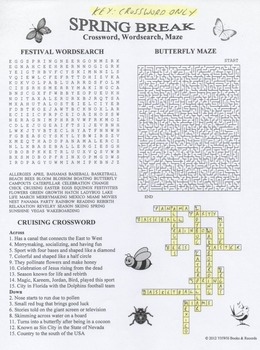 Spring Break Crossword Wordsearch Maze by Plato TpT