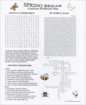 Preview of Spring Break Crossword Word Search Maze