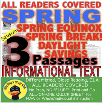 Preview of Spring Break & Daylight Savings Equinox,  CLOSE READING 5 LEVEL PASSAGES CCSS
