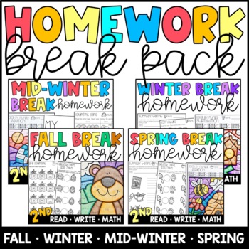 Preview of Spring Break, Fall Break Winter Break Homework BUNDLE for 2nd Grade