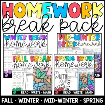 Preview of Spring Break, Fall Break, Winter Break Homework BUNDLE for 3rd Grade