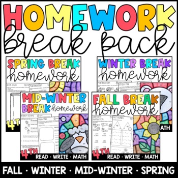 Preview of Spring Break, Fall Break, Winter Break Homework BUNDLE for 4th Grade
