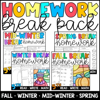 Preview of Spring Break, Fall Break, Winter Break Homework BUNDLE for 5th Grade