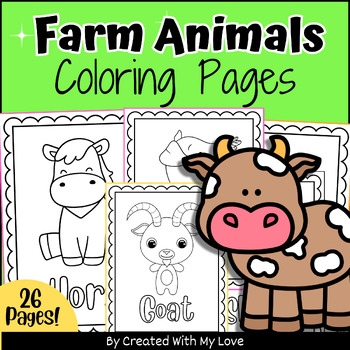 Preview of Spring Break Farm Animals Fun Coloring Pages, Cartoon Cute Coloring Sheets