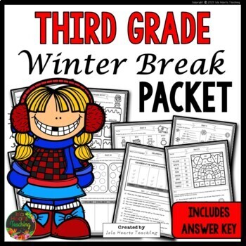 Preview of Winter Break: Third Grade Winter Break Packet Homework Review Practice Pages
