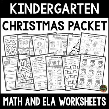 Kindergarten Christmas Break Packet (Math and ELA) by Isla Hearts Teaching