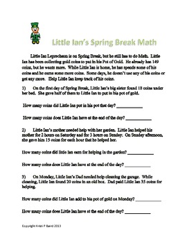 Preview of Spring Break Math Worksheets