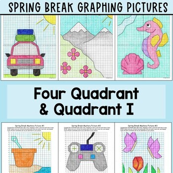 Preview of Spring Break Mystery Graphing Pictures Four Quadrant and Quadrant I Math Bundle