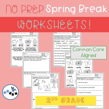 Preview of Spring Break Packet of Worksheets Second Grade: Common Core Aligned (NO PREP)