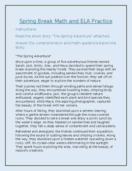 Preview of Spring Break Practice ELA and Math with Answer Key