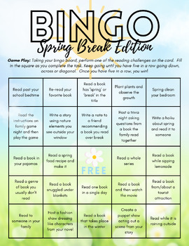 Preview of Spring Break Reading Bingo Sheet
