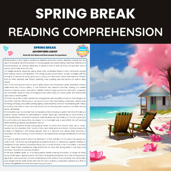 Preview of Spring Break Reading Comprehension Passage Worksheet