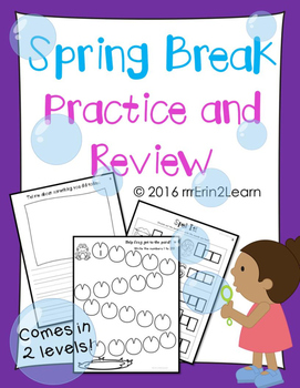 Preview of Spring Break Review Packet Kindergarten