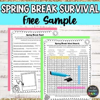 Preview of Spring Break Survival Printable Activities Pack Sample Freebie