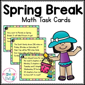 Preview of Spring Break Themed Math Problem Solving Task Cards