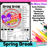 Spring Break Word Search Activity : Early Finishers : Morn