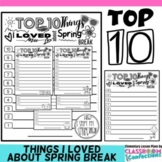 Spring Break Writing Activity : Top Ten List : Things I lo