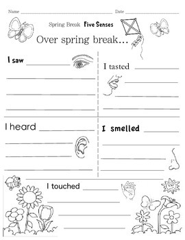 Preview of Spring Break Writing Prompt - Five Senses