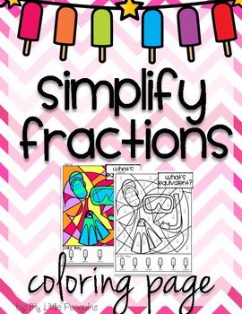 Preview of Spring Break or Summer Simplify Fractions Coloring