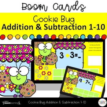 Preview of Spring Bugs Addition and Subtraction 1-10 Boom™ Digital Learning Task Cards
