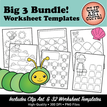 Spring, Bugs and Beach Worksheet Templates Bundle by Clip Art Corral