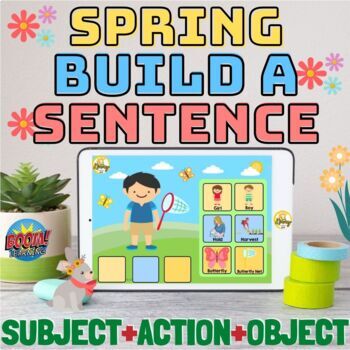 Preview of Spring Build a Sentence SVO Boom Cards