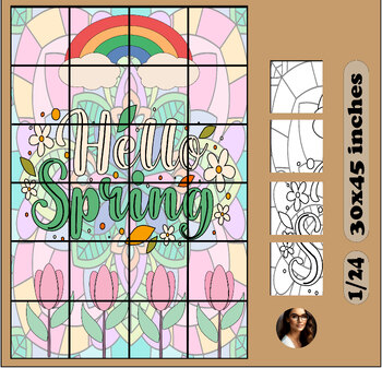 Preview of Spring Bulletin Board Flower Coloring Pages Rainbow April Classroom Idea decorat