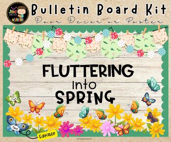 Preview of Spring Bulletin Board Kit, Butterfly Door Decor, April,Editable